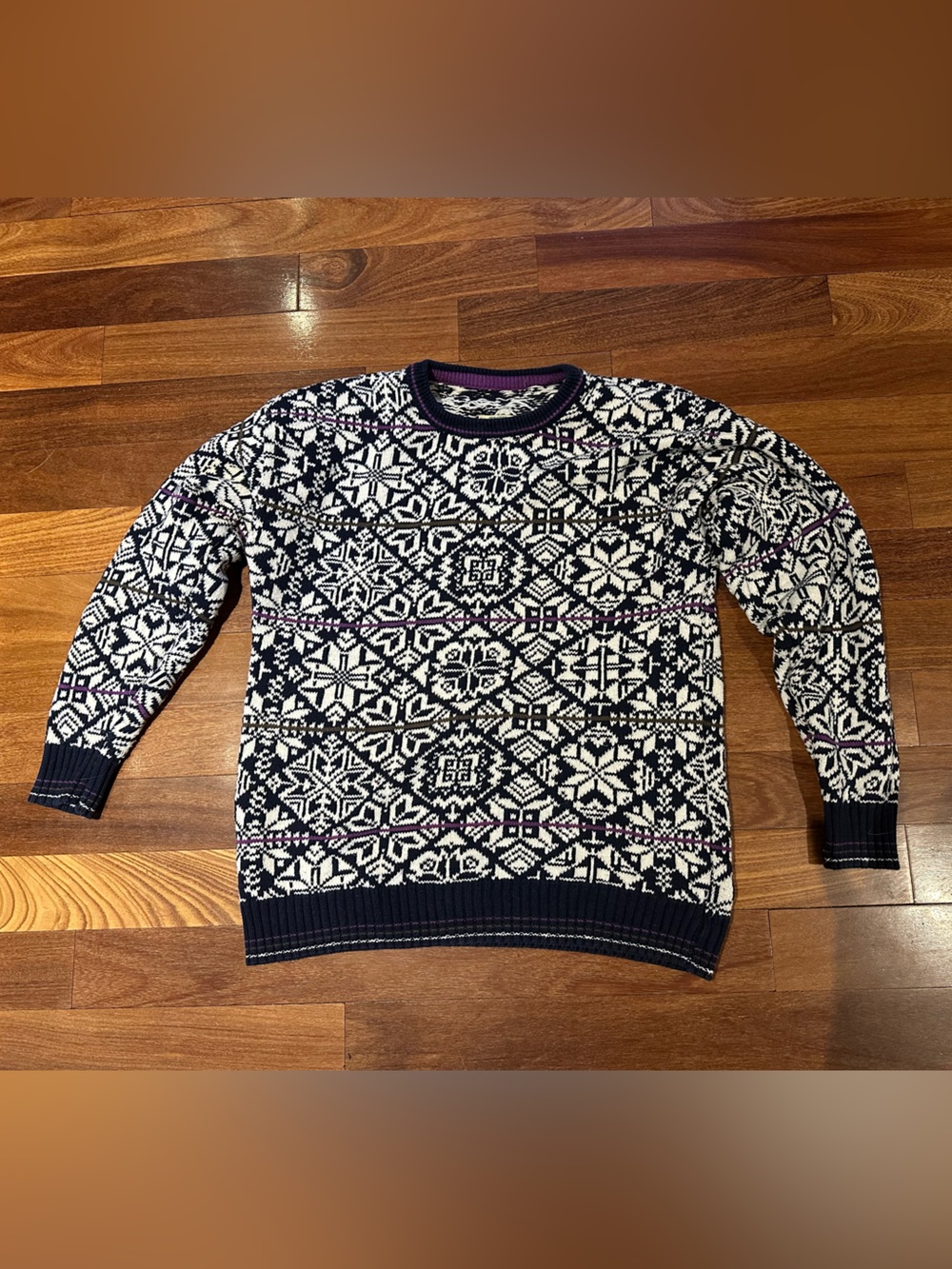 Vintage Navy and White Fair Isle Crewneck Sweater